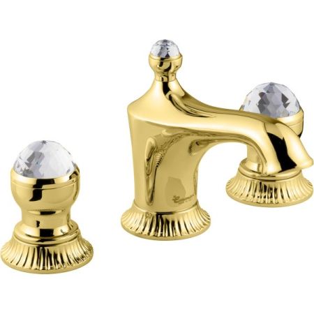 Emmevi The One Leda, смеситель для раковины на 3 отверстия. Металлические ручки + прозрачные кристаллы, цвет золото