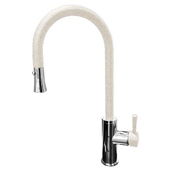 Смеситель для кухни с выдвижным изливом GranFest 7652, белый