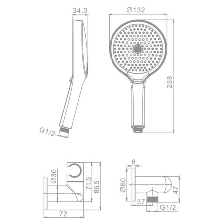 Лейка для душа с держателем (с подключением шланга) и шлангом Raglo R476.42, хром