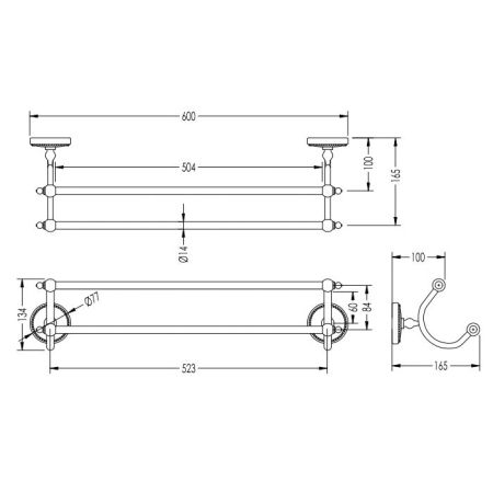 Devon DOROTHY полотенцедержатель двойной настенный, 60см, держатели цвет: хром/белый, артикул DOR412CR