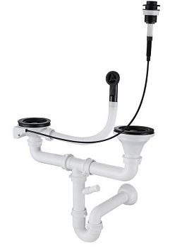 GRANFEST Сифон двойной 3 1/2" черный  п/авт с круглым переливом и отводом  арт. GF-