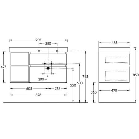 Тумба CUBO правая подвесная с ящиками 90, белая матовая, артикул CUB.90Rh\WHT.M