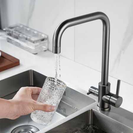 Смеситель для кухни с подключением фильтра воды Raffine F118T, оружейная сталь