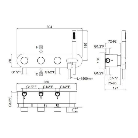 Внутрення часть, Carimali, для смесителя c держателем для душа, на 5 выходов, цвет-хром, артикул W21959CR