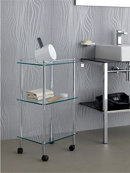 Stil Haus, 3-х ярусная стеклянная этажерка на колесах, цвет хром