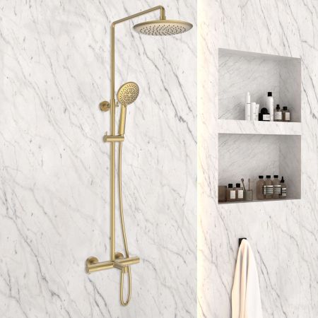 Душевая стойка Desire VSFS-1D1TBG термостатическая с изливом, 25см верх душ, брашированное золото, артикул VSFS-1D1TBG
