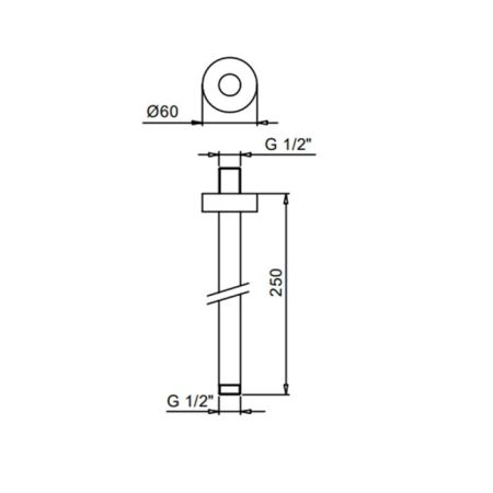 Держатель верхнего душа, Fantini, вид-потолочный, вынос, мм-250, цвет-черный матовый, круглая розетка, впуск 1/2''