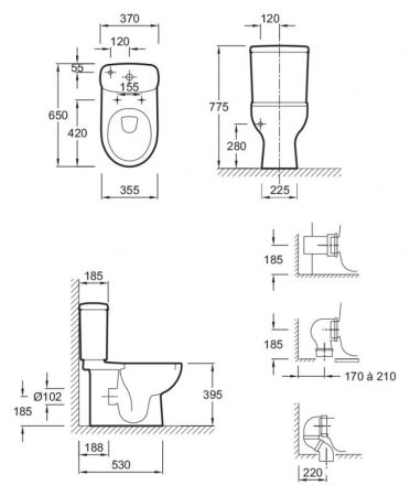 Унитаз с бачком напольный Jacob Delafon Panache E1370-00+E1368-00 Белый