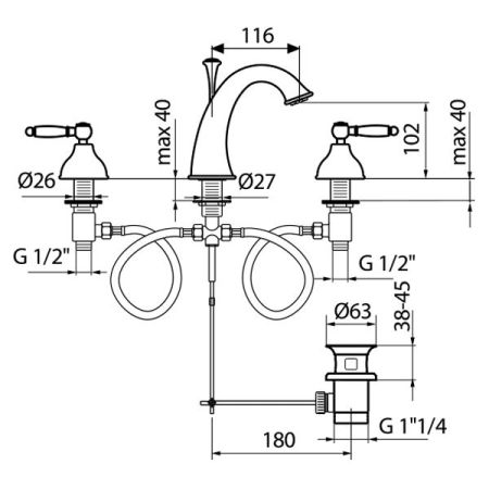 Смеситель для раковины Webert Dorian DO750101010, золото, артикул DO750101010