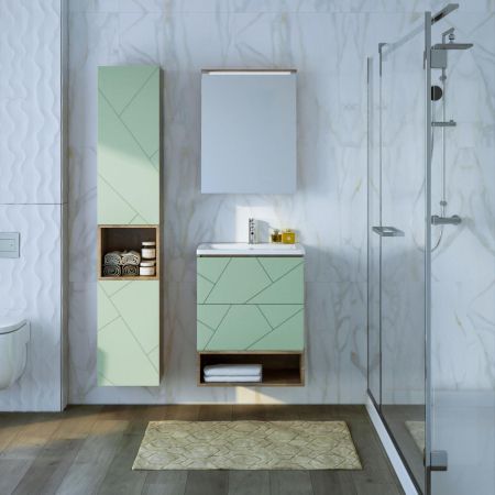 Зеркальный шкаф Бриклаер КРИСТАЛЛ 56 см, дуб гранж песочный, артикул 4627125417221