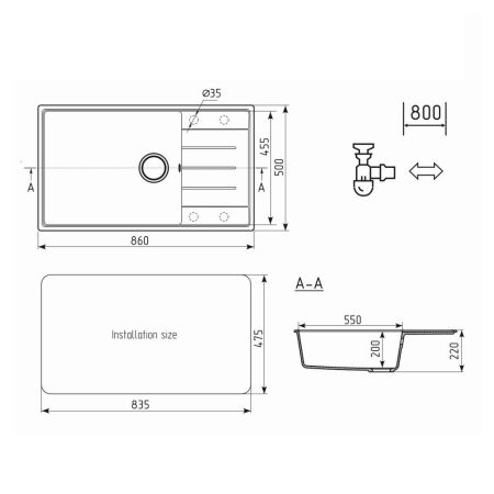 Кухонная мойка Ulgran Quartz Prima 860-06, трюфель, артикул Prima 860-06