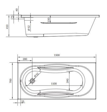 Ванна прямоугольная MITO GREEN 150x70 (63378), артикул 63378