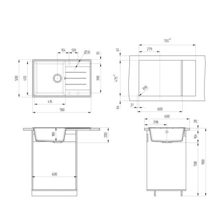 Кухонная мойка Ulgran Quartz Prima 780-10, песок, артикул Prima 780-10