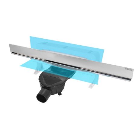 Желоб BERGES водосток WALL 600 пристенный, матовый хром, S-сифон D50 H60 боковой, артикул 090156