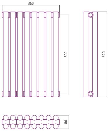 Отопительный радиатор ЭСТЕТ-11 н/ж 500х360 / 8 сек (МУАР Темный Титан)