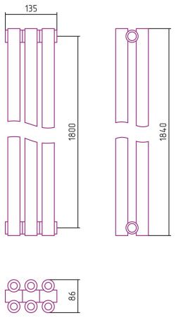 Отопительный радиатор ЭСТЕТ-00 н/ж 1800х135 / 3 сек (САТИН)