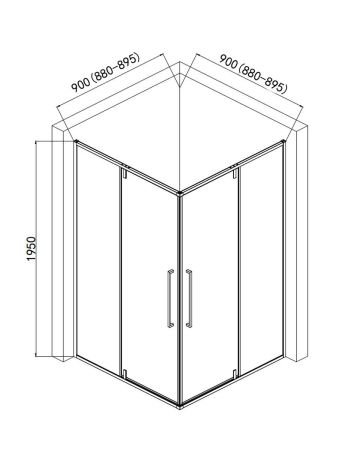 Душевой уголок 900*900*1950мм., стекло 6мм, цвет профиля матовый черный., артикул AQM7102-2-9