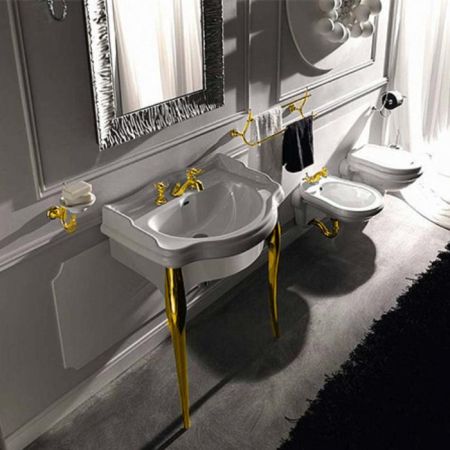 KERASAN Retro Комплект мебели белый глянцевый для раковины 73см, ножки (арт.736291): золото (упаковка-2 коробки), артикул 7362K6