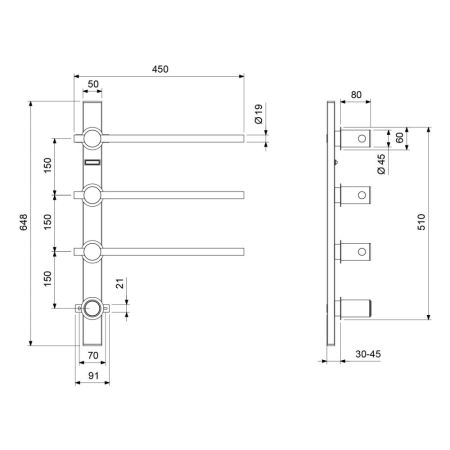 Полотенцесушитель электрический, встроенный Timo Saona никель (030/13SM), артикул 030/13SM
