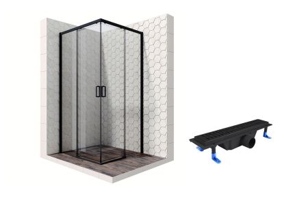 Душевой уголок Ambassador Queen Black 11011203-ST2, квадратный, линейный трап, 90х90, артикул 11011203-ST2