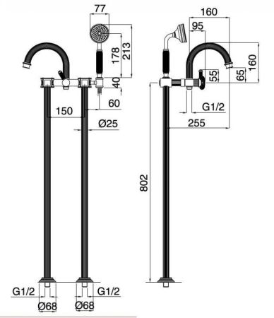 Напольный смеситель для ванны APHRODITE-VDP, артикул APHRODITE-VDP-02-M