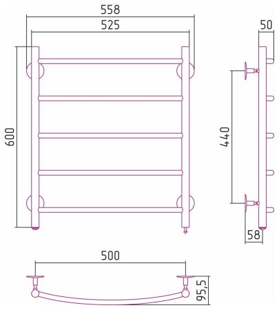 Электрический полотенцесушитель СТИЛЬЕ "Формат 40 П" 600х500 (5) Г16 (Без покрытия), артикул 00540-6050