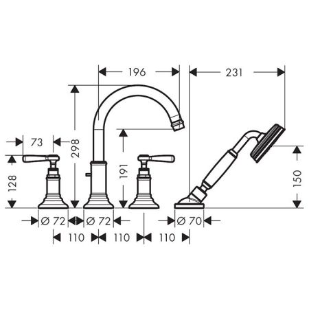 AX Montreux Смеситель на край ванны, цвет шлифованное золото, артикул 16550250