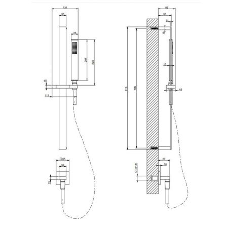 Gessi Rettangolo Душевая стойка с ручным душем и выводом воды из стены, цвет: медь