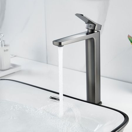 Смеситель для раковины высокий  Raffine F1199T, оружейная сталь