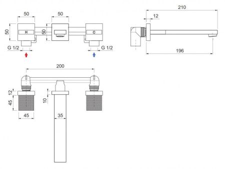 Смеситель для раковины встраиваемый на три отверстия CEZARES PRIZMA-BLI3, артикул PRIZMA-BLI3-01