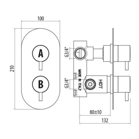 GATTONI FLAT Termostatici смеситель для душа 2 рычага на 2 выхода, ,цвет хром, артикул TS991/22C0cr