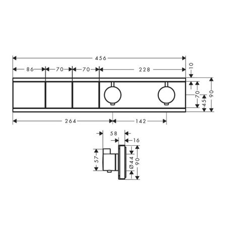 Смеситель для душа, Hansgrohe, RainSelect, на 2 потребителя, тип открывания воды-вентильный, с кнопками ручной душ, PowderRain. кнопка Select включения/выключения для 2 потребителей, тип регулирования воды-термостатический картридж, монтаж-настенный встра, артикул 15380140