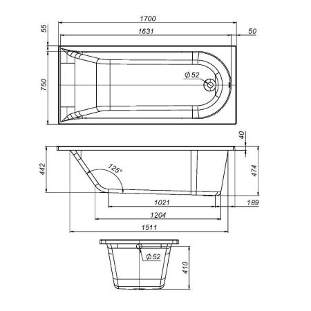 W72A-170-075W-P2 Панель фронтальная для ванны Spirit 170х75