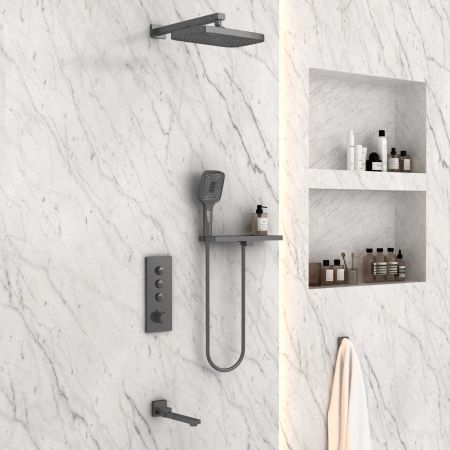 Душевой комплект VSFW-431T1RGM встраиваемый, термостатический, 3 режима, вороненая сталь, артикул VSFW-431T1RGM