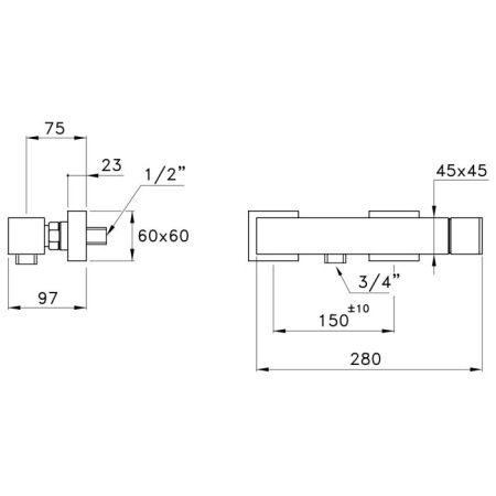 Stella Bamboo Quadro Смеситель для душа 3283AC, вывод снизу, с держателем лейки, цвет: хром, артикул BQ 02403 CR00