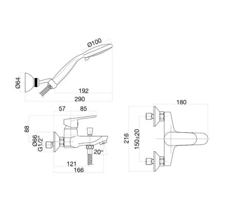Смеситель для ванны Fiore KEVON CHIC 81GX8150, хром/серый, артикул 81GX8150