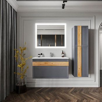 Комплект мебели для ванной Бриклаер БЕРЛИН 100SD, оникс серый