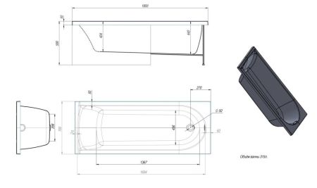 Акриловая ванна TIMO MIKA 1800*700*580 (MIKA1870), артикул MIKA1870
