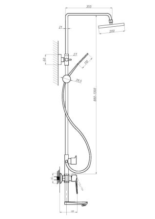 Душевая система ПСМ-ПРОФСАН STEEL (PSM-300-8), артикул PSM-300-8