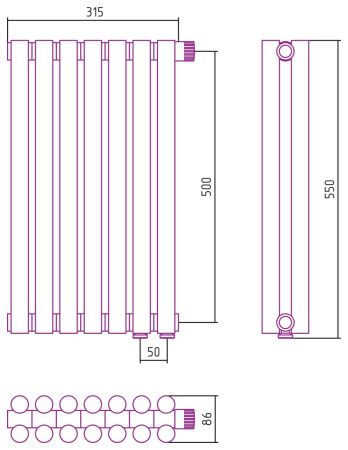 Отопительный радиатор ЭСТЕТ-11 н/ж EU50 500х315 / 7 сек (Матовый белый)