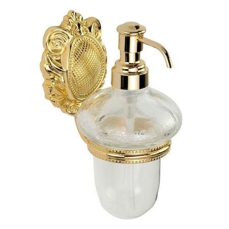 CLEOPATRA Дозатор жидкого мыла настенный, стекло прозрачное с матовым декором/золото, артикул 16684