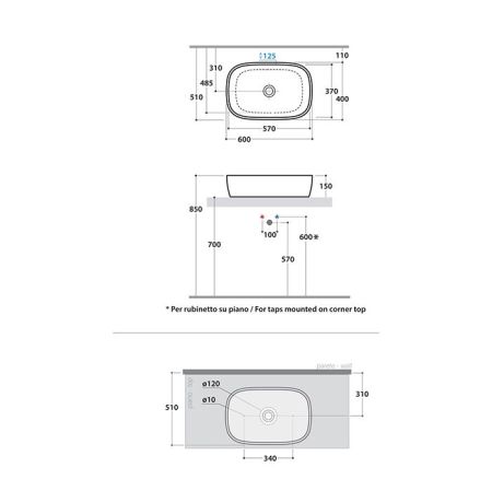 GLOBO Genesis Раковина накладная 60*40*15 cм без отв. под смеситель, цвет: белый