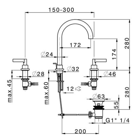 CISAL Grace Смеситель для раковины на 3 отв, с донным клапаном, цвет хром, артикул GL00106021