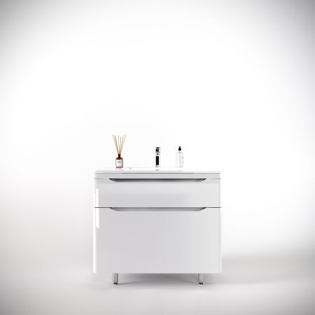 Тумба напольная "Марелла 90" (2 ящ.) Люкс антискрейтч белый глянец, PLUS, артикул СС-00002417