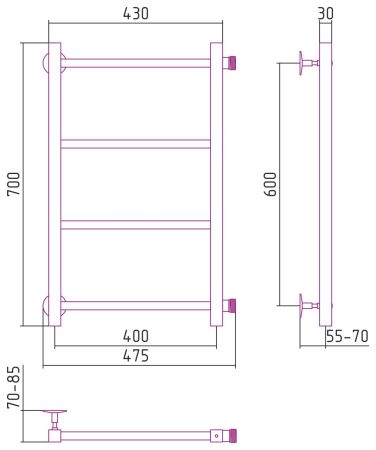 Полотенцесушитель водяной СТИЛЬЕ "Версия-КБ" 600х400 (4) П 20х20 (Белый)