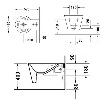 Duravit  Биде подвесное, с креплениями Durafix, с 1 отв под смеситель, цвет белый, артикул 0274150000