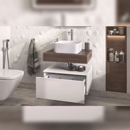 Тумба подвесная без столешницы Velvex Unit tp.UNI.50.1Y белый глянец, 50 см, артикул tp.UNI.50.1Y белый глянец