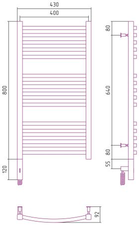 Полотенцесушитель электрический АРКУС 3.0 800х400 МЭМ левый (Золото), артикул 03-5704-8040