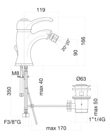 Смеситель для биде Fiore JAFAR 47CO5321, хром/золото