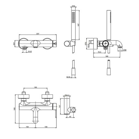 Fima Carlo Frattini Snap Смеситель для ванны, настнный, с ручным душем, цвет: чёрный матовый